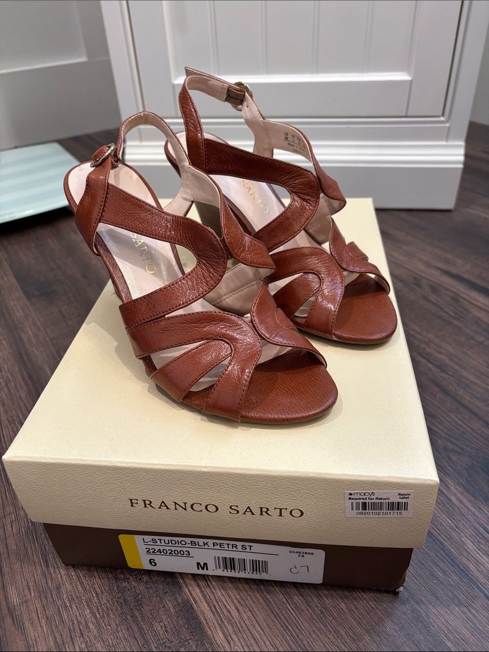Franco Sarto Tan Brown Leather Strappy Slingback Heels